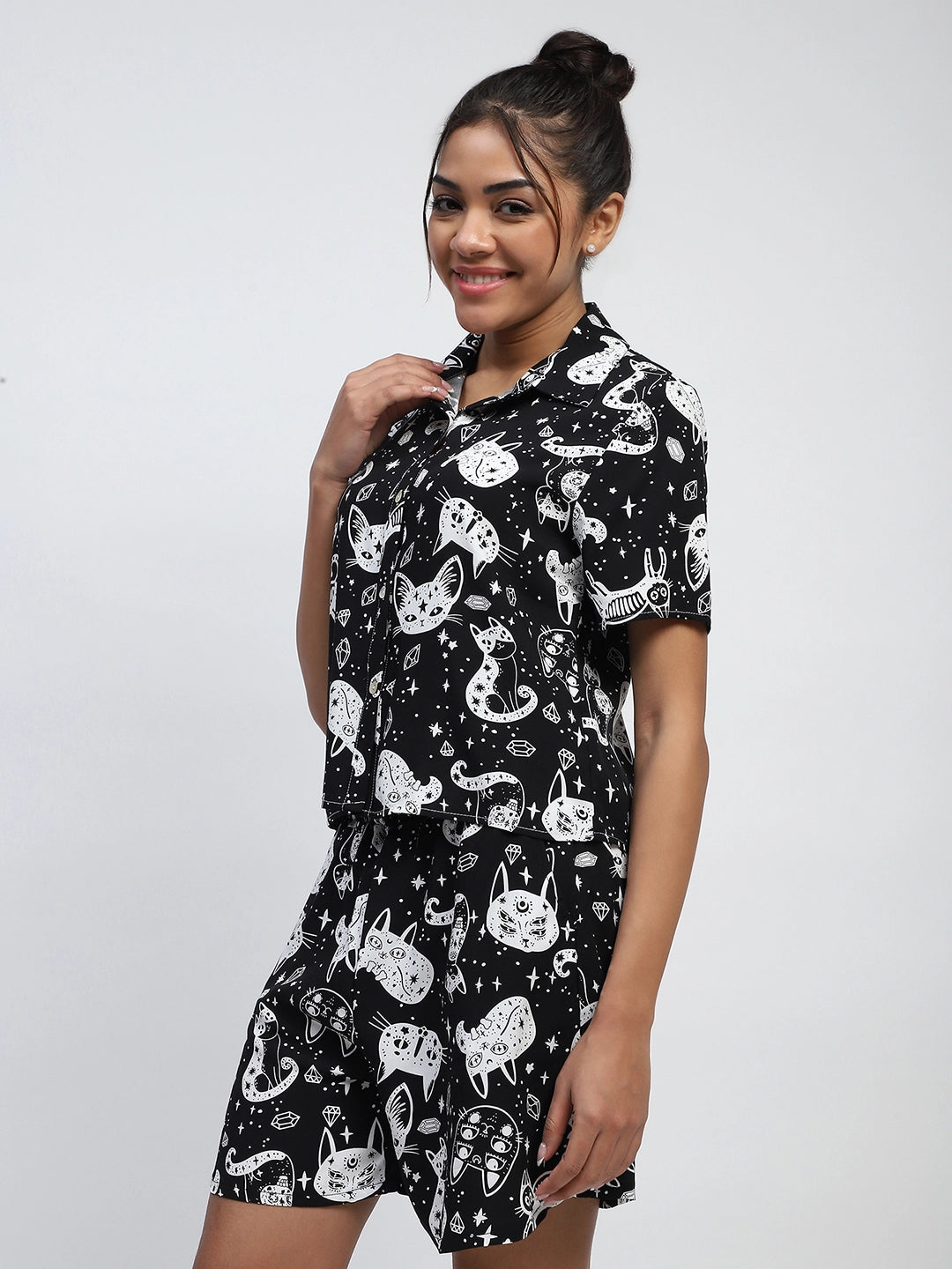 Black Abstract Print Rayon Loose Fit Shirt - Global Republic