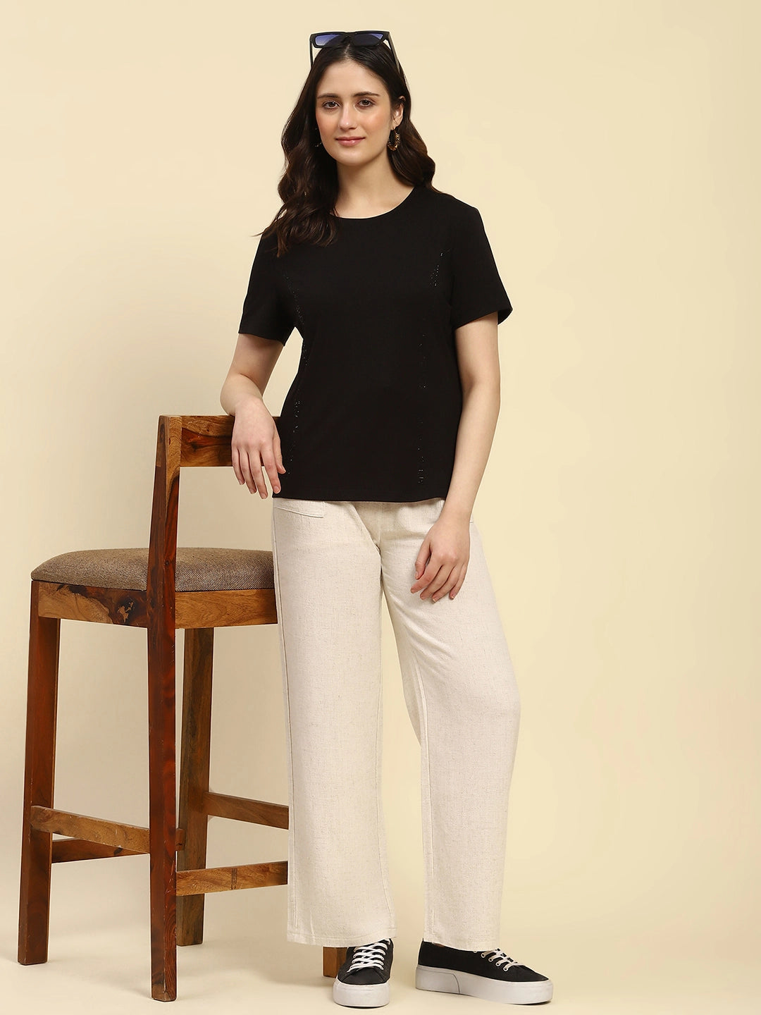 Black Cotton Embroidered Top - Global Republic