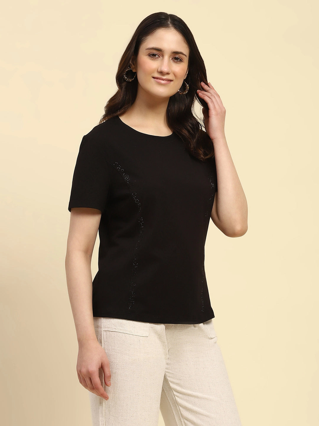 Black Cotton Embroidered Top - Global Republic