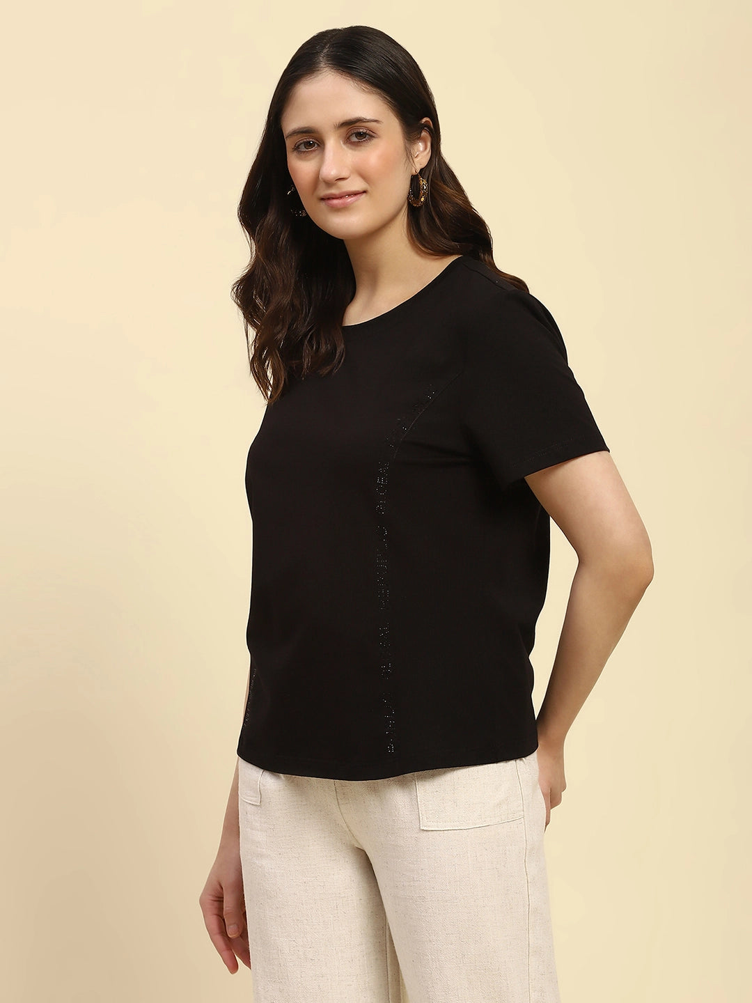 Black Cotton Embroidered Top - Global Republic