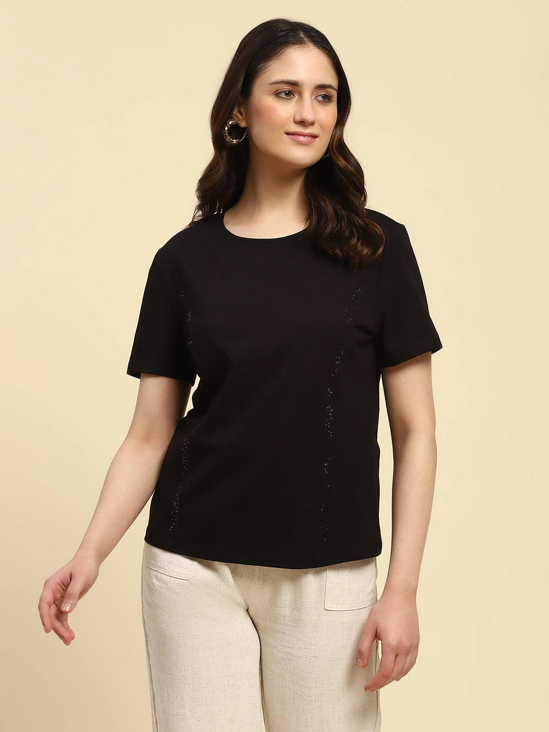 Black Cotton Embroidered Top - Global Republic