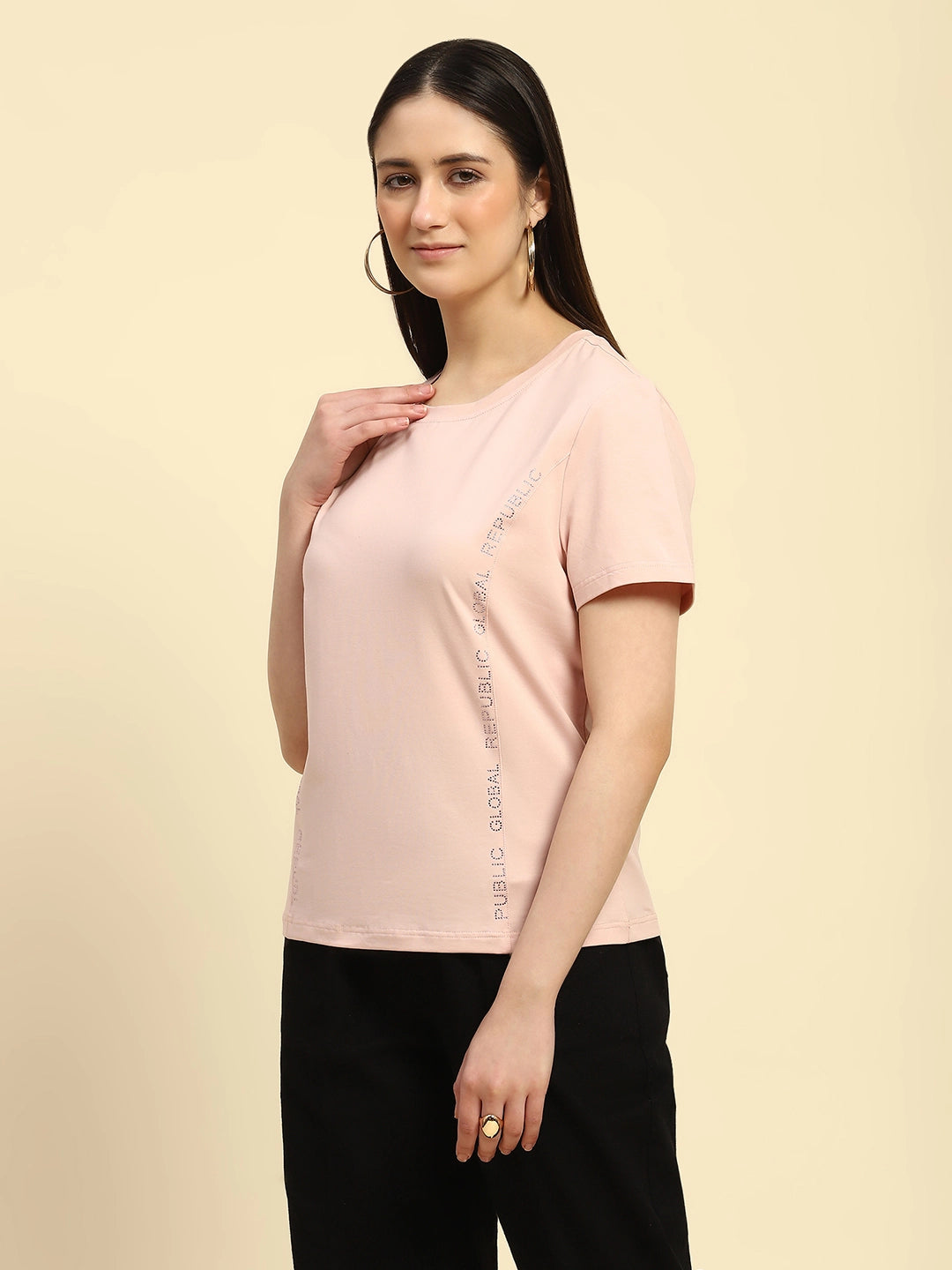 Pink Embroidered Cotton Relaxed Fit Top - Global Republic