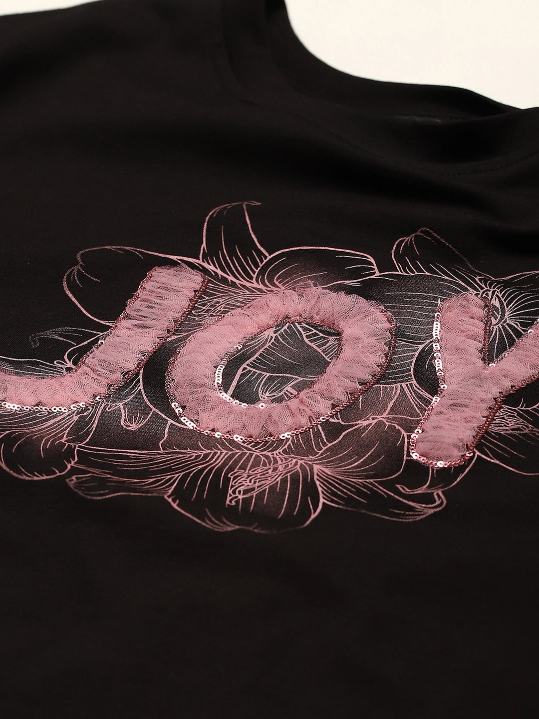 Black Embroidered Cotton Boxy Top - Global Republic