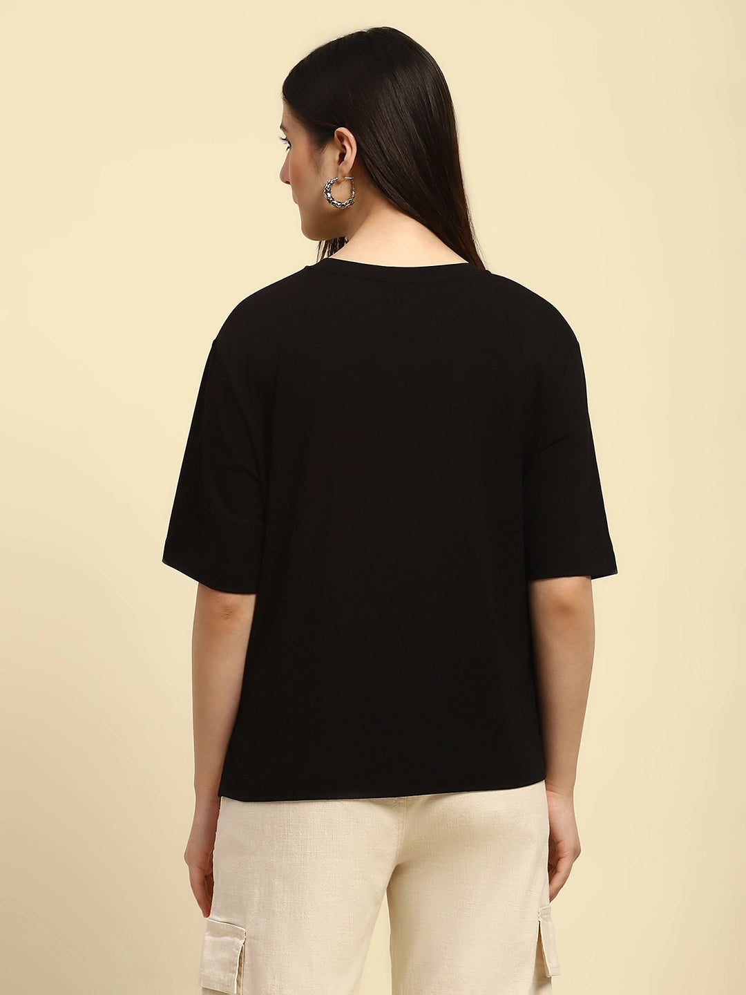 Black Embroidered Cotton Boxy Top - Global Republic