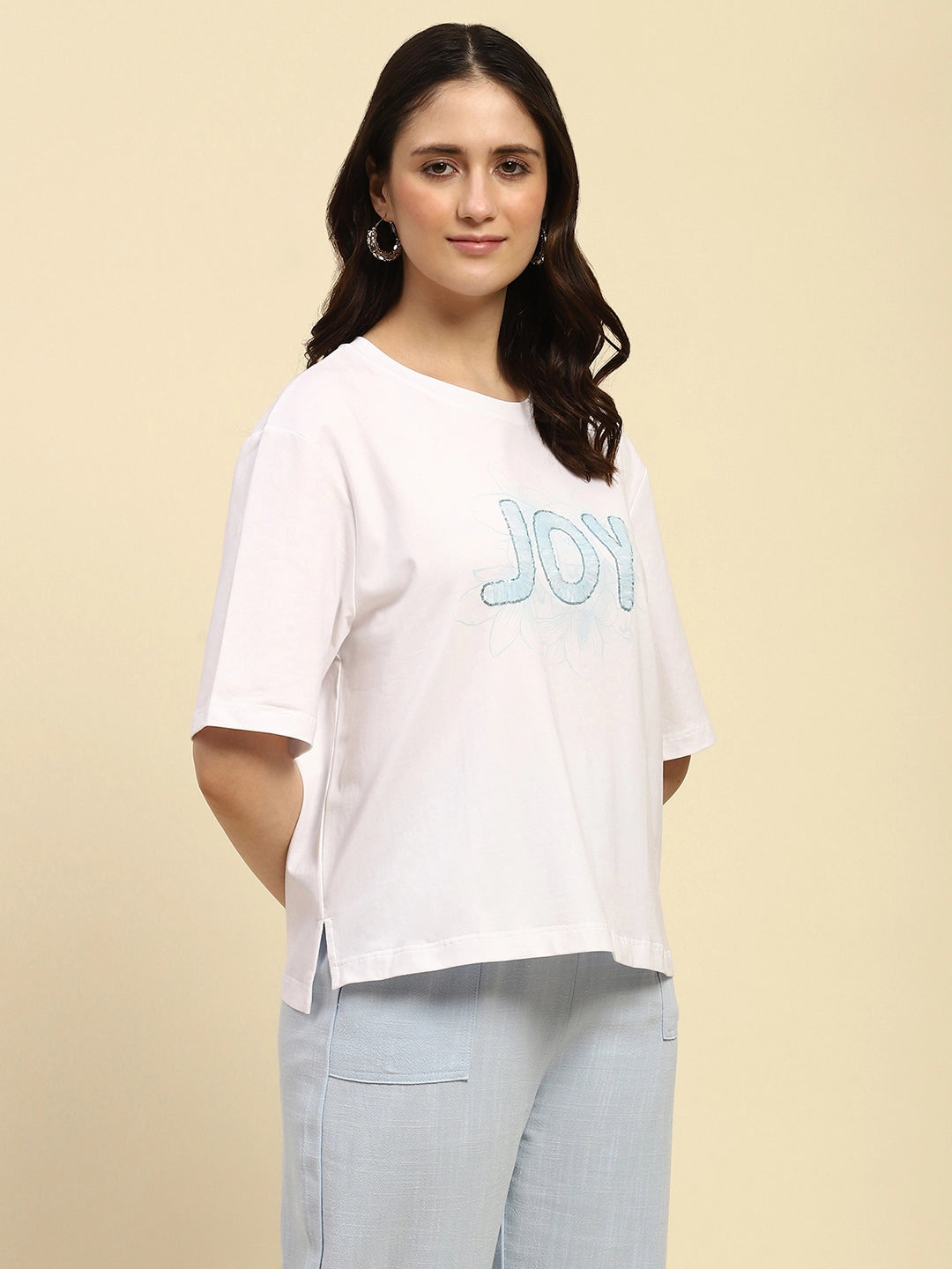 White Embroidered Cotton Boxy Top - Global Republic