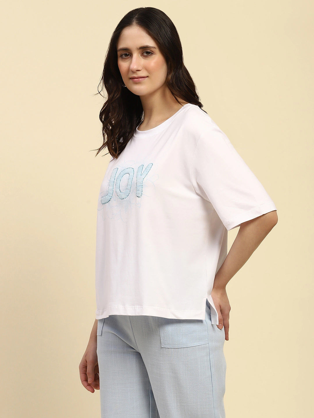 White Embroidered Cotton Boxy Top - Global Republic