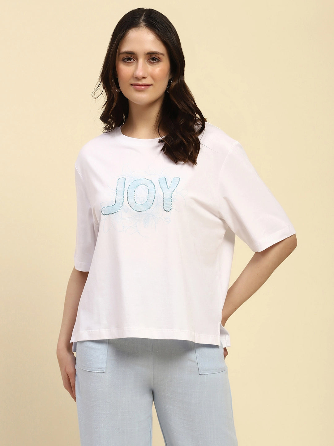White Embroidered Cotton Boxy Top - Global Republic
