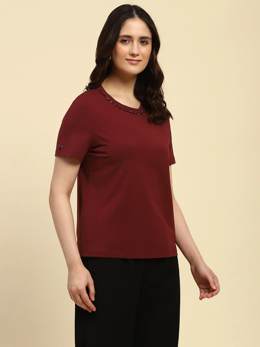 Wine Embellished Cotton Top - Global Republic