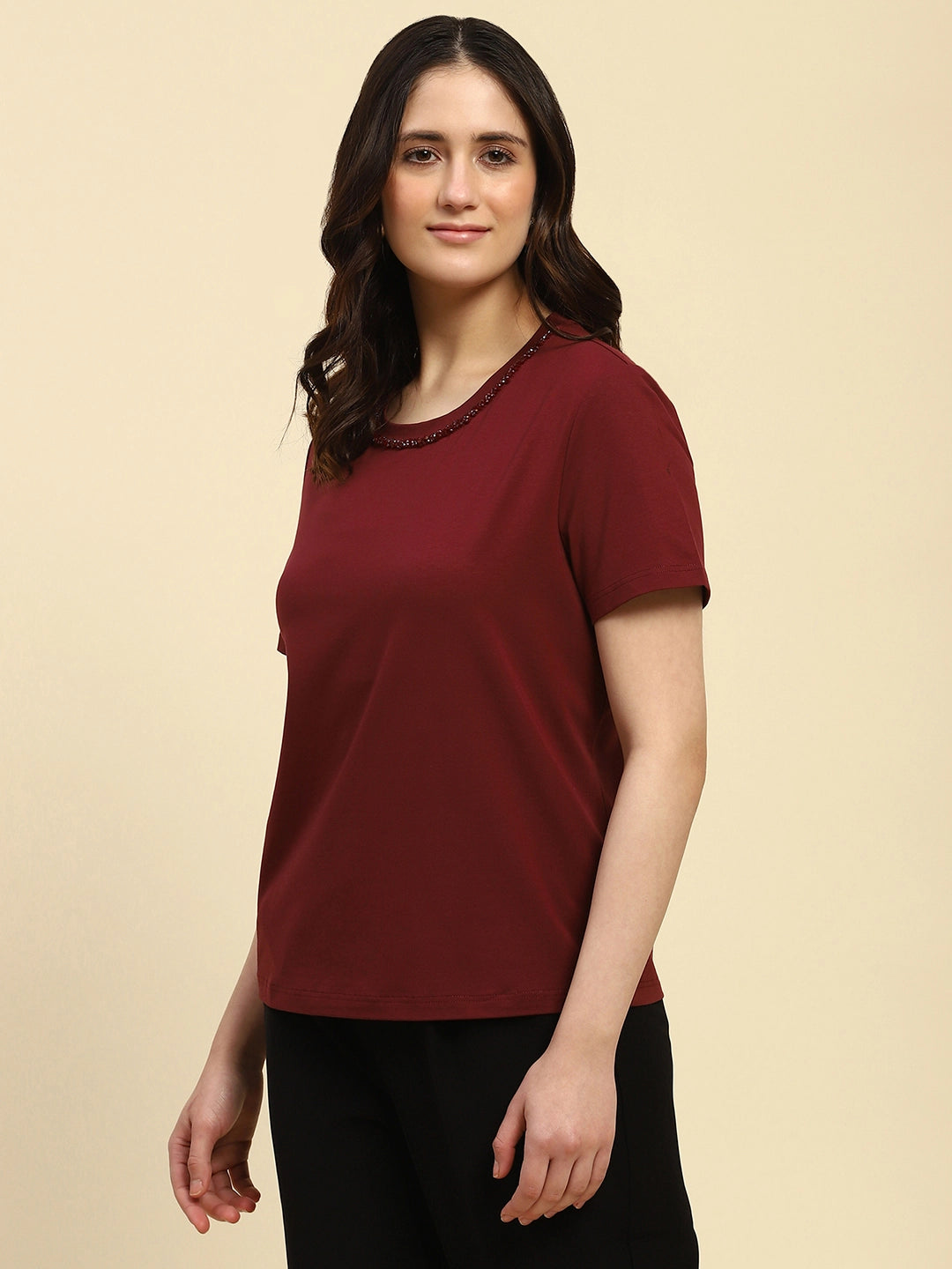 Wine Embellished Cotton Top - Global Republic