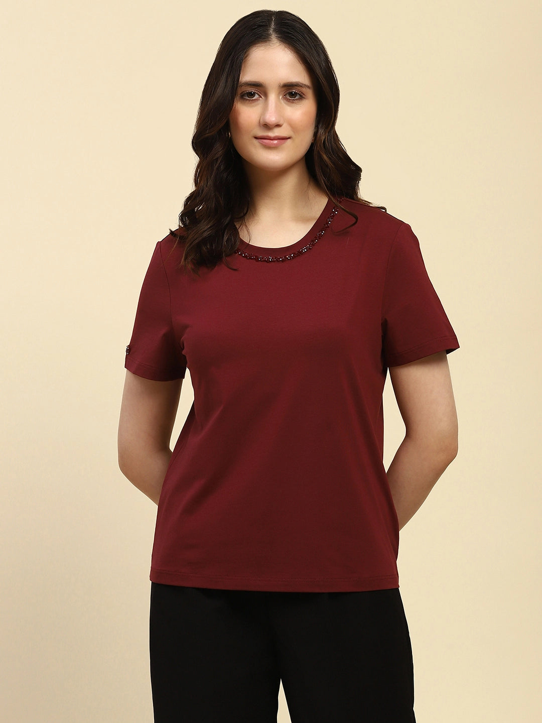 Wine Embellished Cotton Top - Global Republic