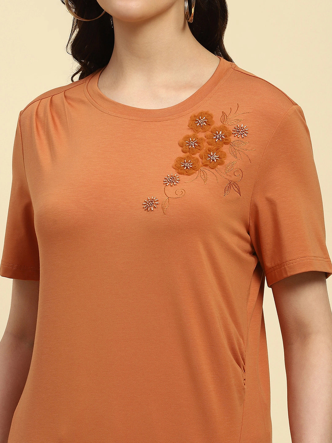 Rust Embroidered Modal Top - Global Republic