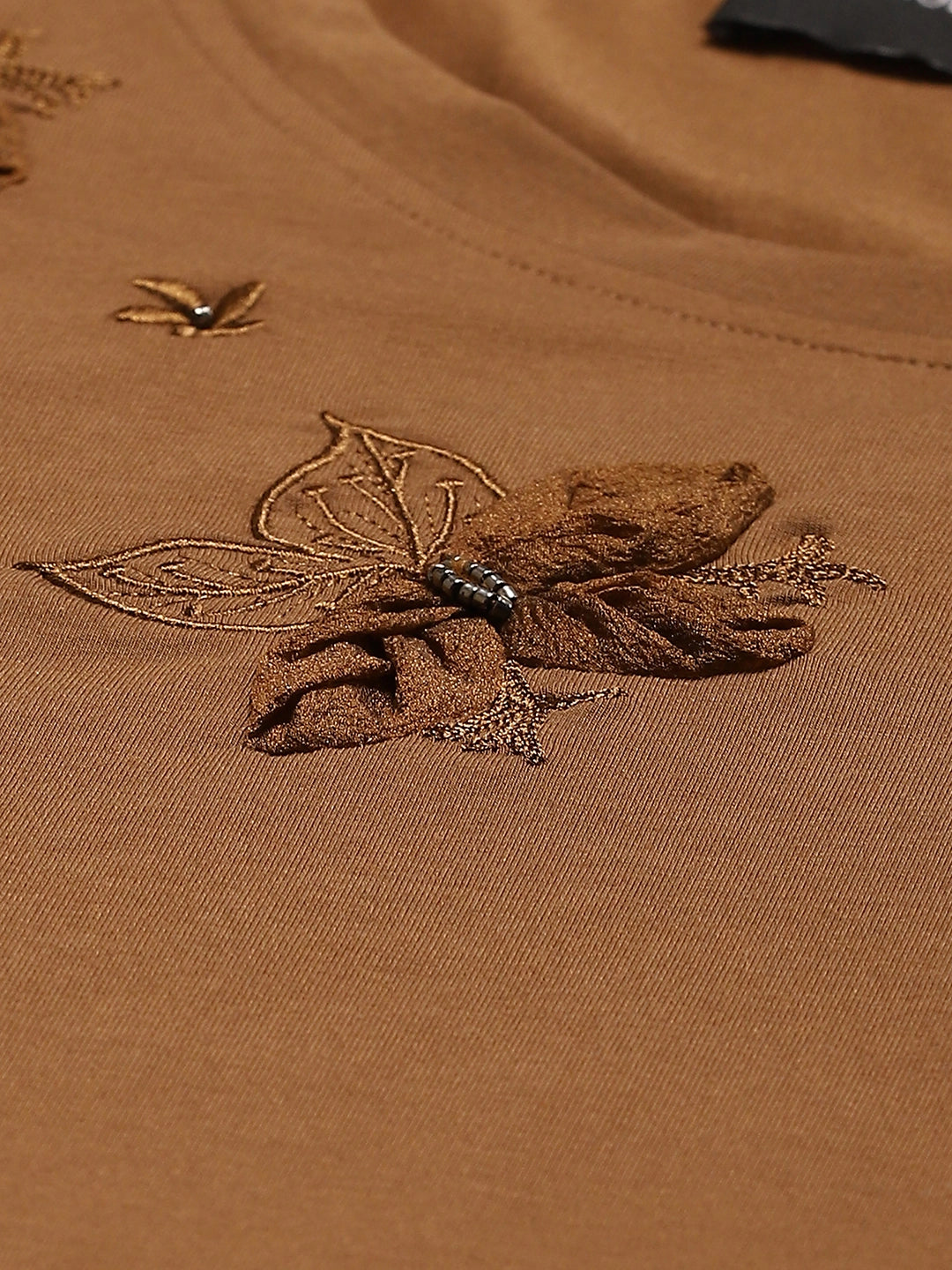 Brown Embroidered Modal Top - Global Republic