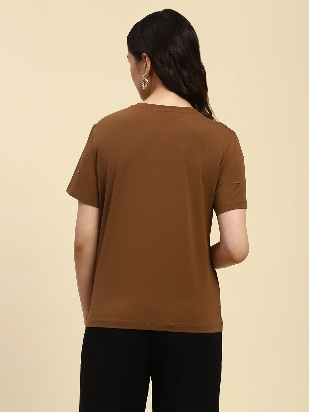 Brown Embroidered Modal Top - Global Republic