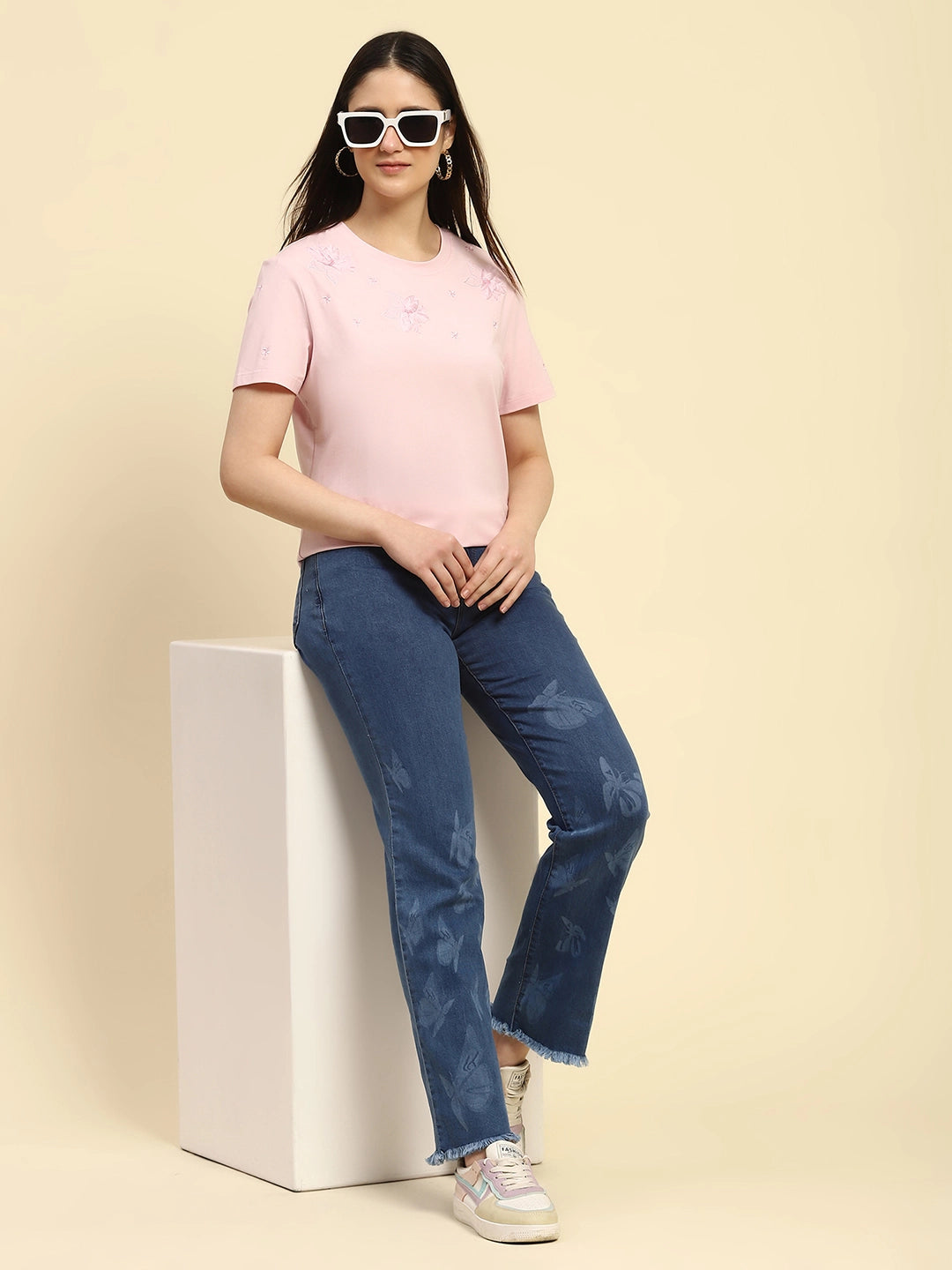 Embroidered Pink Modal Top - Global Republic