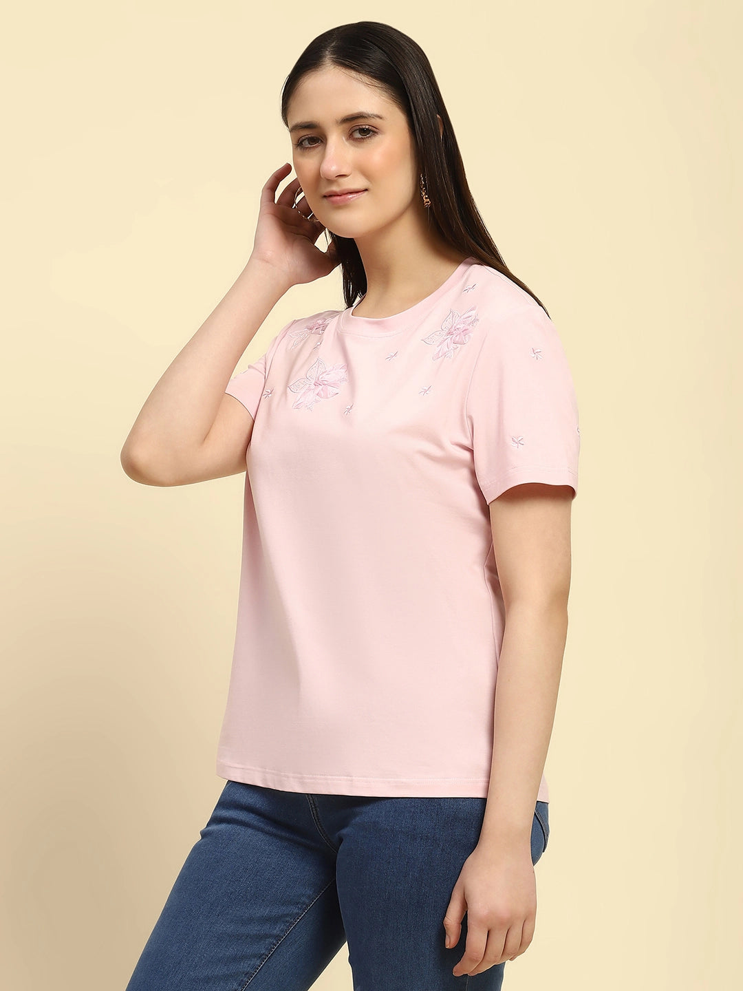 Embroidered Pink Modal Top - Global Republic