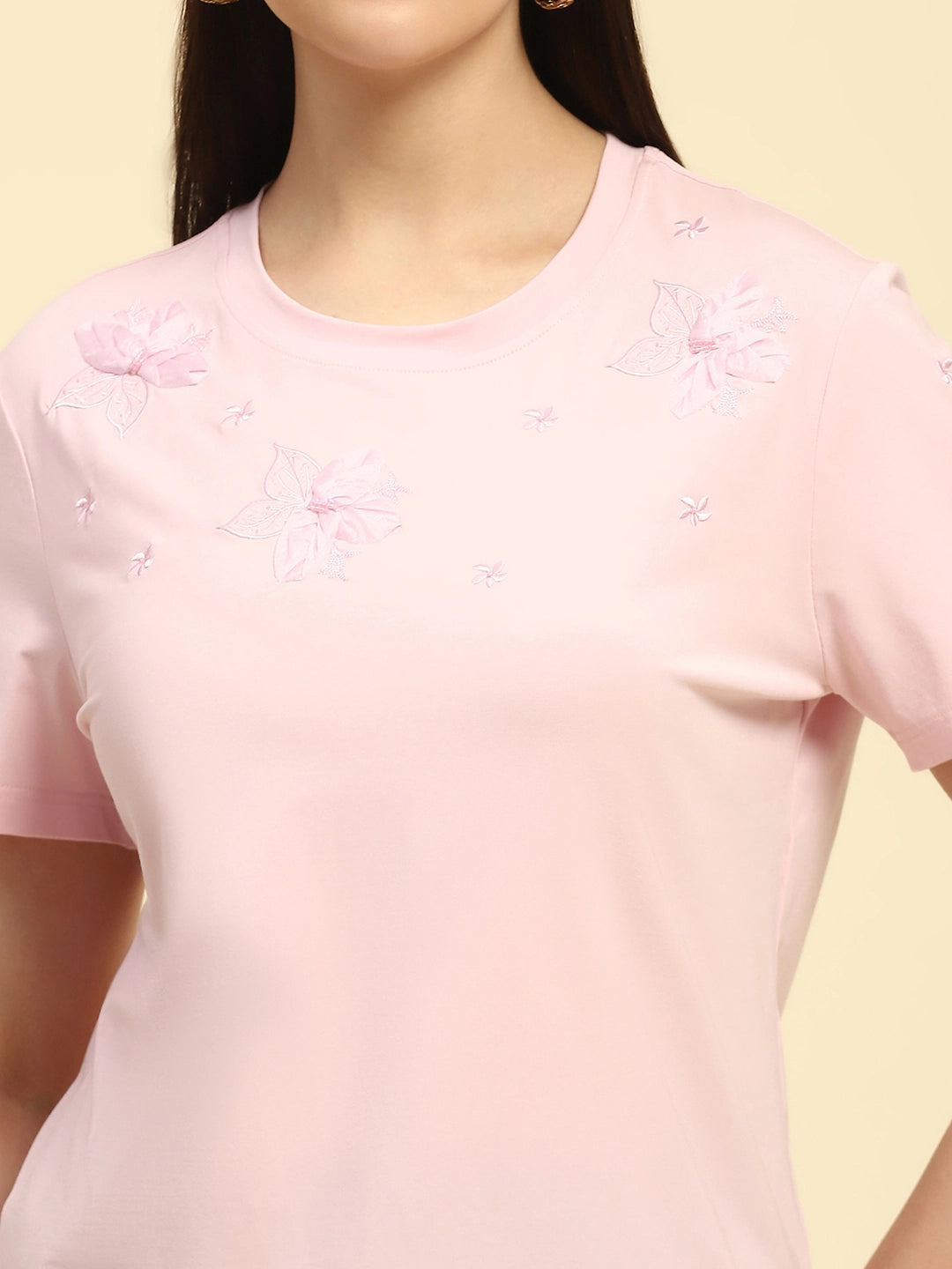 Embroidered Pink Modal Top - Global Republic