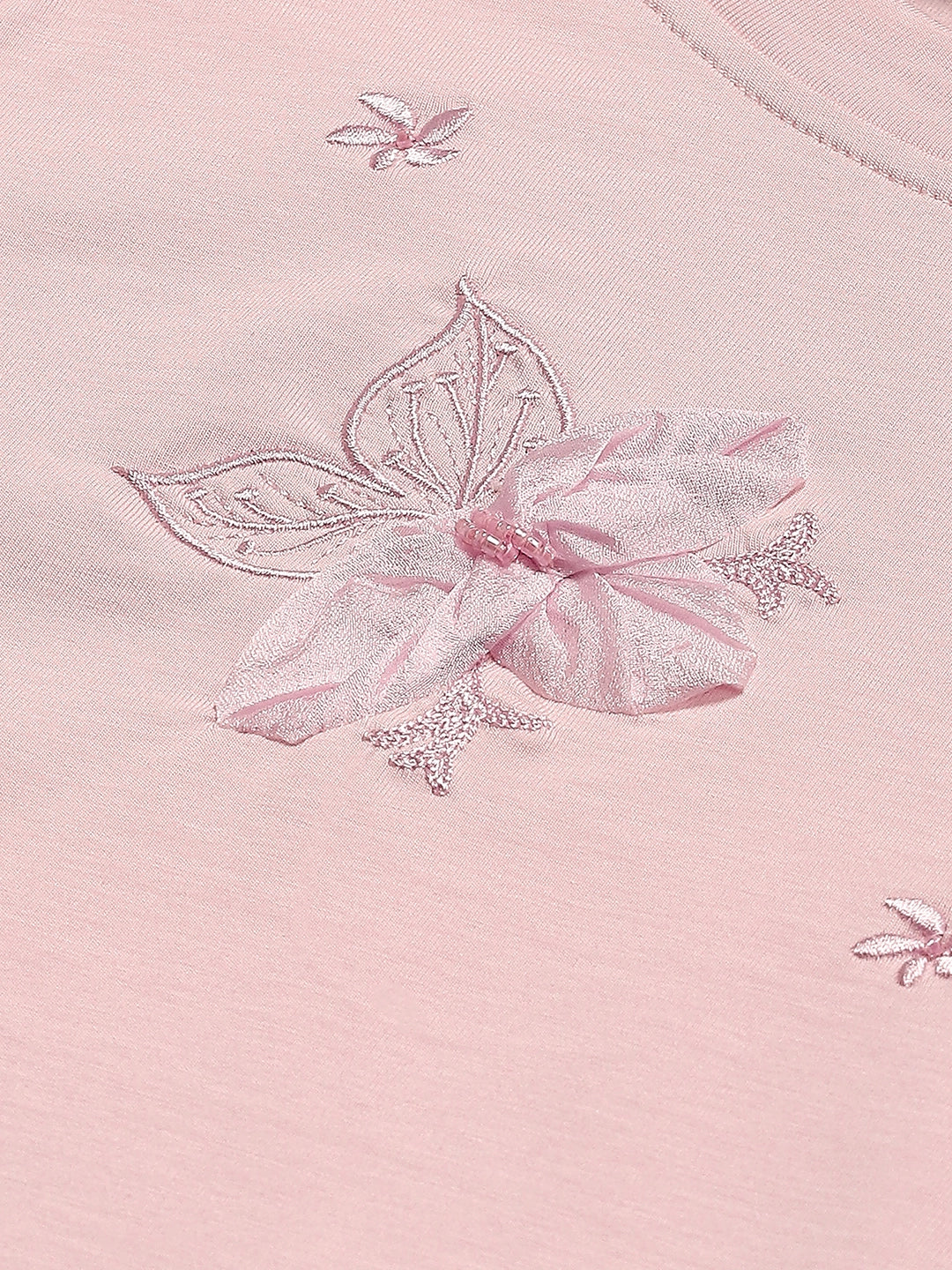 Embroidered Pink Modal Top - Global Republic