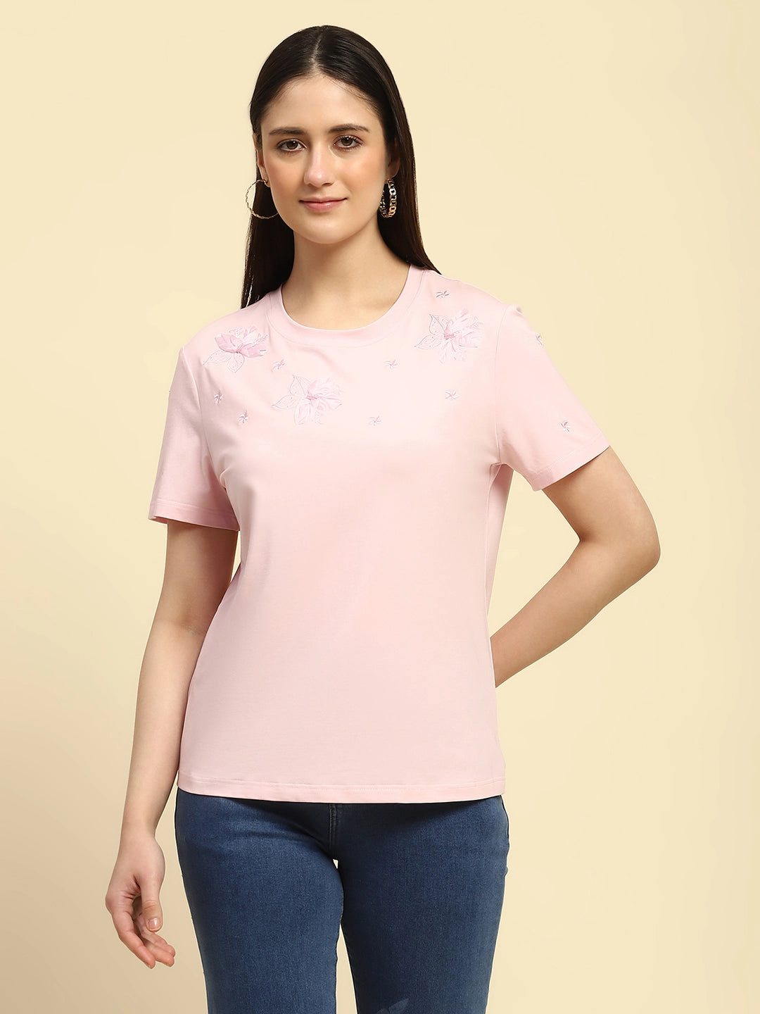 Embroidered Pink Modal Top - Global Republic