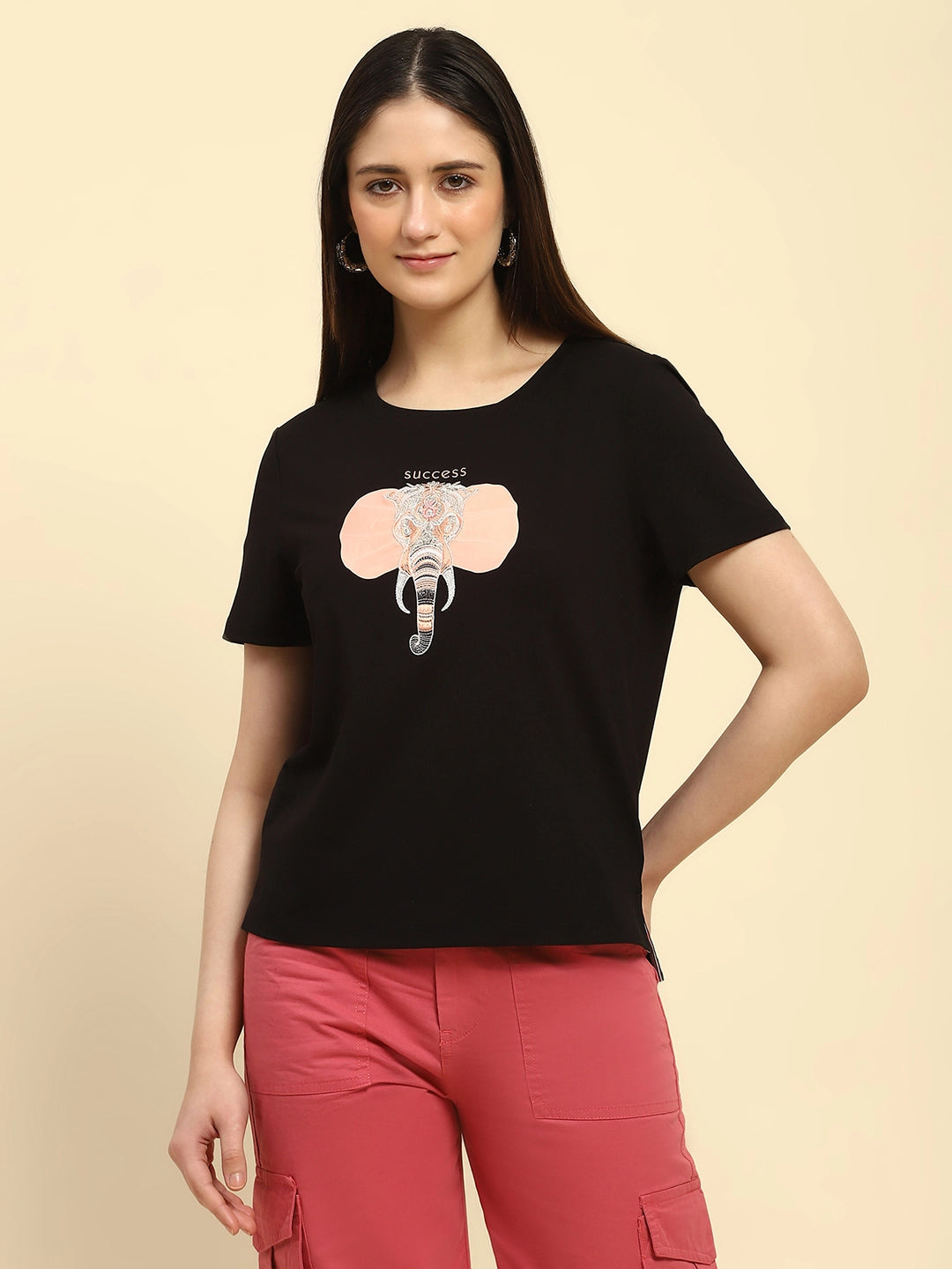 Black Embroidered Modal Top - Global Republic