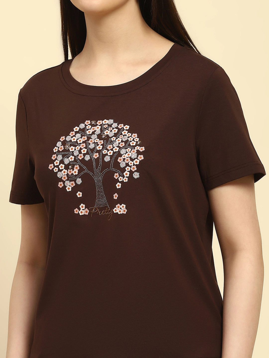 Brown Modal Embroidered Top - Global Republic