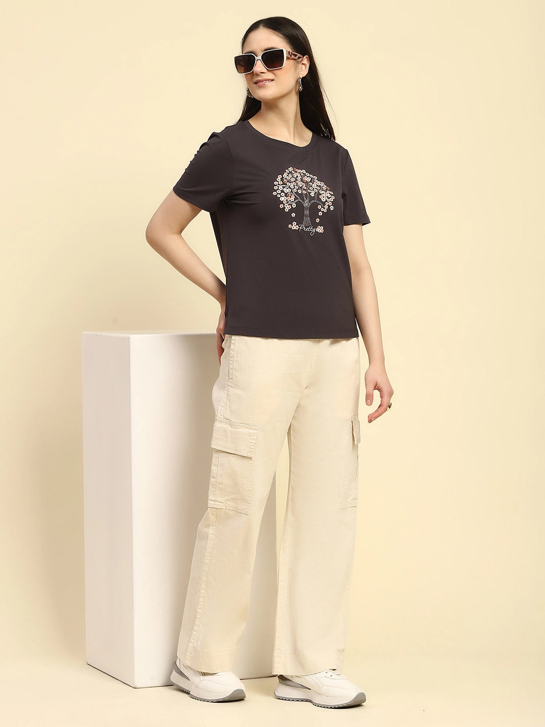 Grey Embellished Modal Blend Top - Global Republic