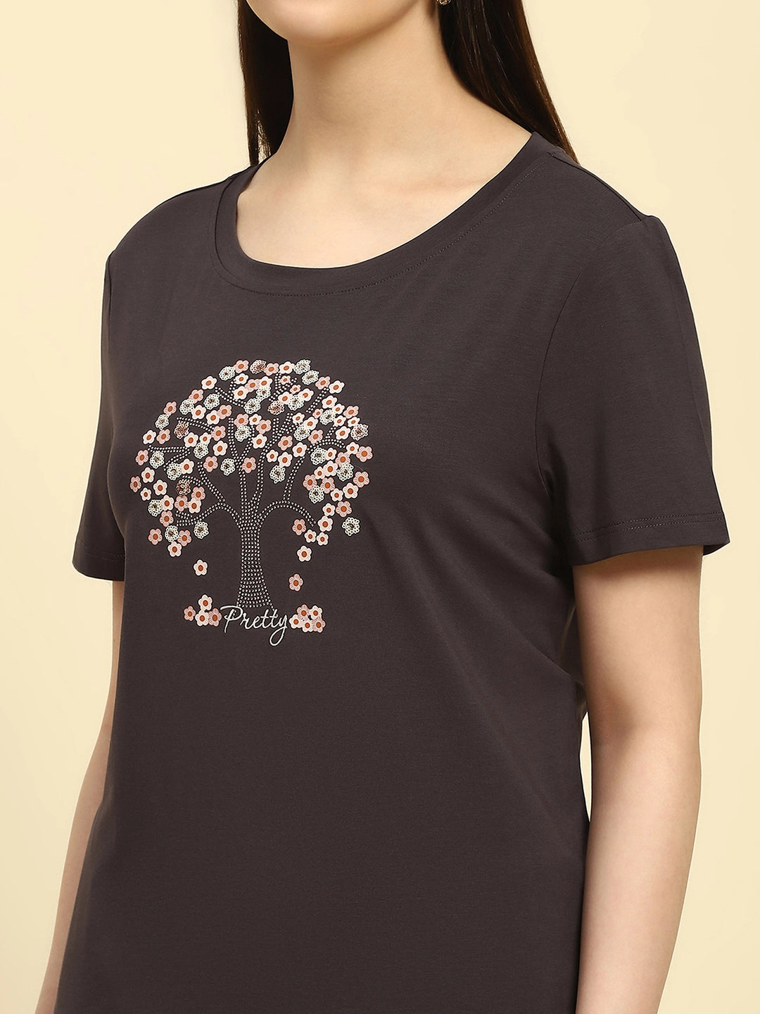 Grey Embellished Modal Blend Top - Global Republic