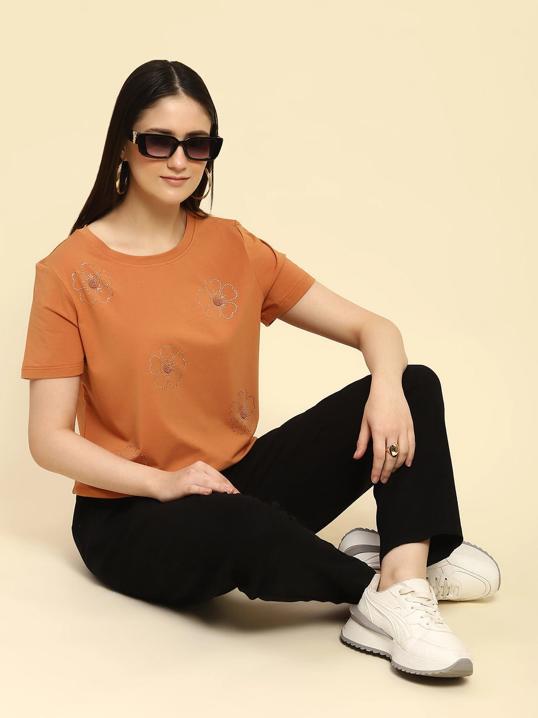 Orange Embellished Modal Top - Global Republic