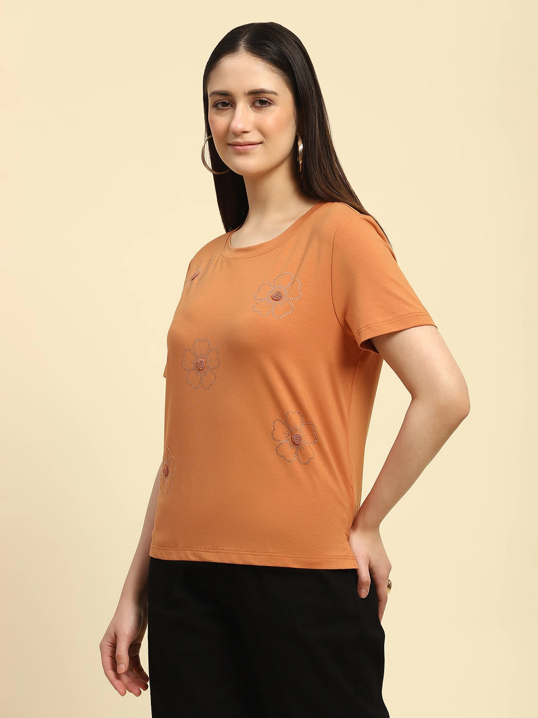 Orange Embellished Modal Top - Global Republic