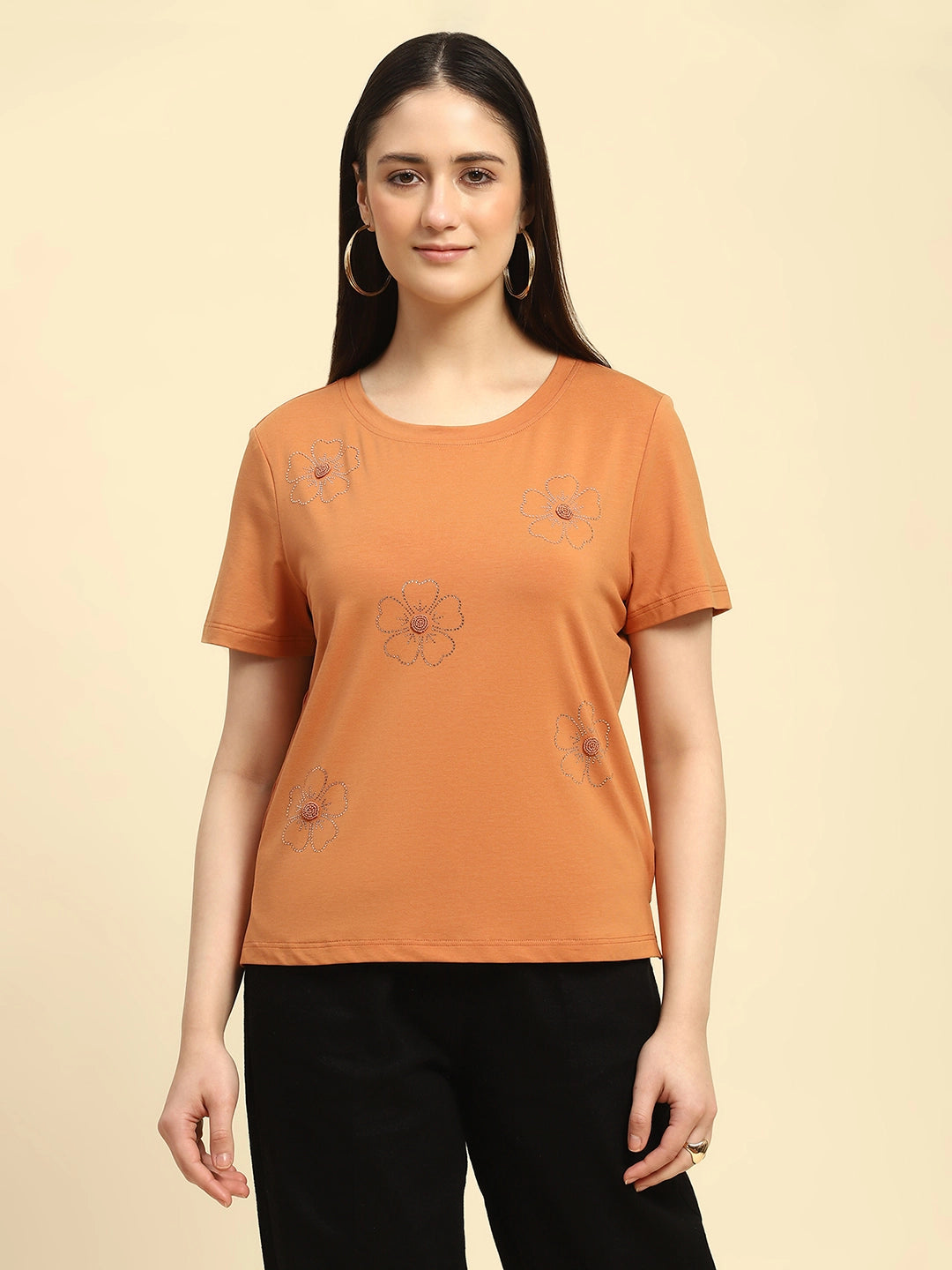 Orange Embellished Modal Top - Global Republic