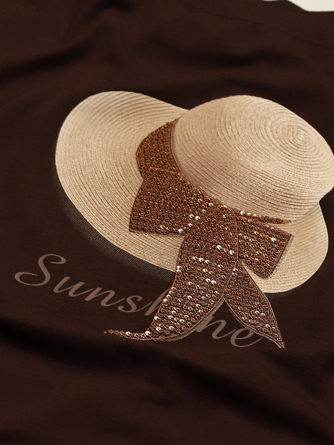 Brown Embroidered Modal Relaxed Fit Top - Global Republic