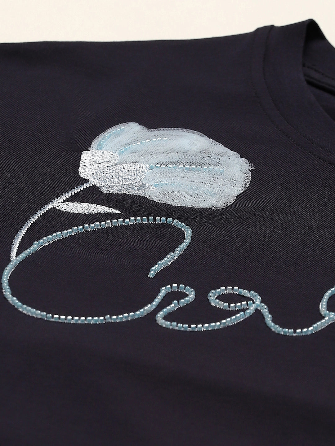 Navy Embroidered Modal Oversized Top - Global Republic