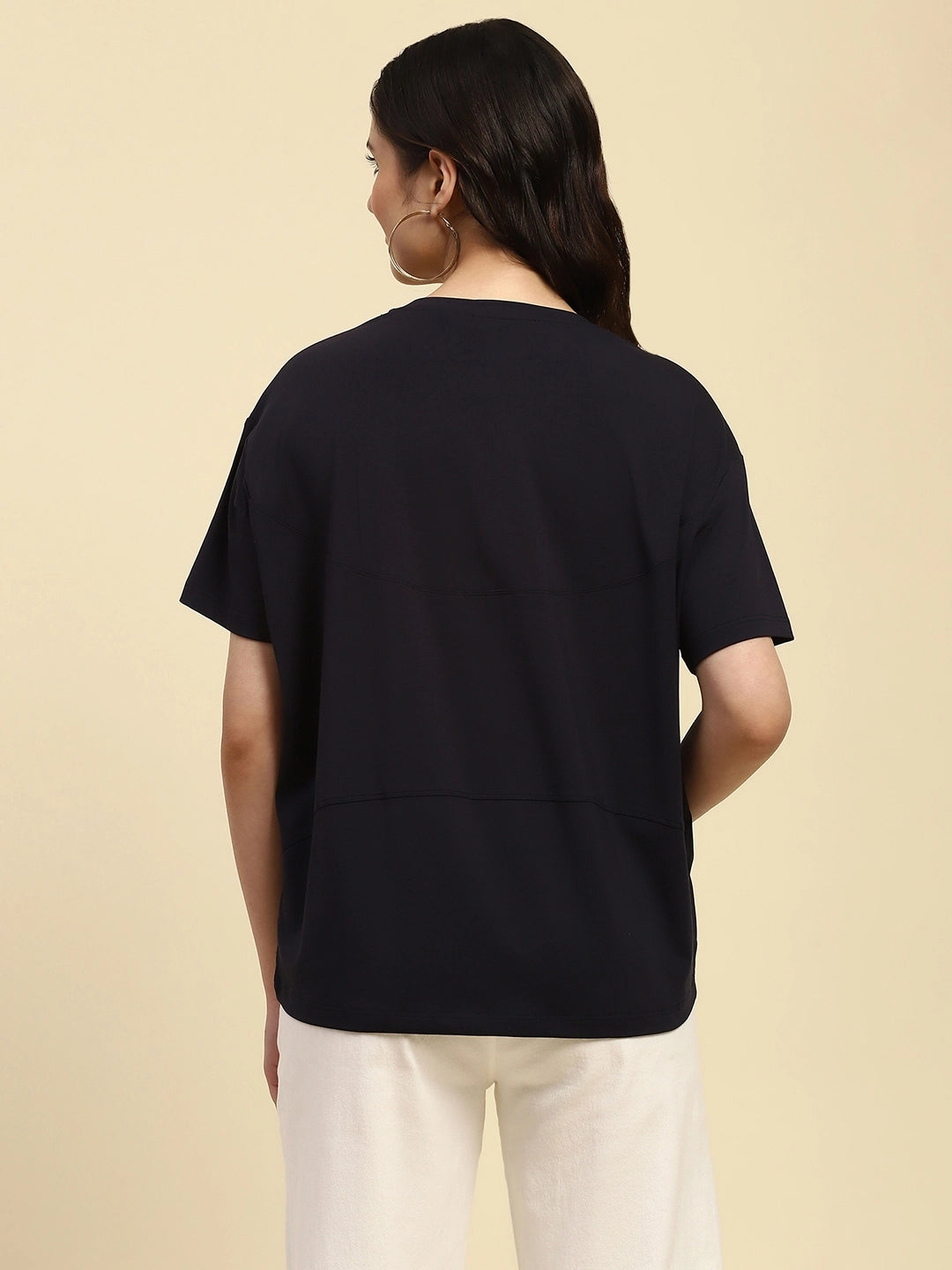 Navy Embroidered Modal Oversized Top - Global Republic