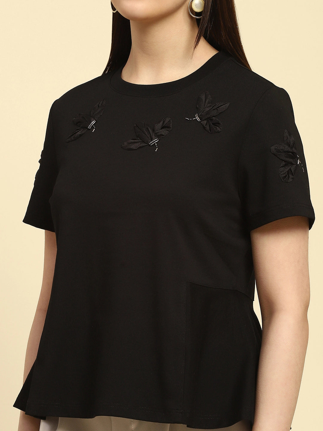 Black Applique UV Protection Top - Global Republic