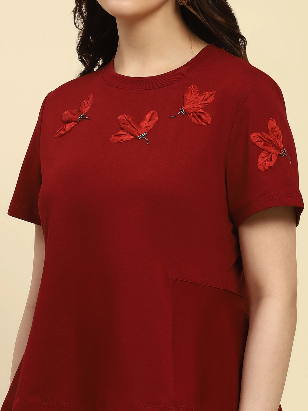 Maroon Applique UV Protection Top - Global Republic