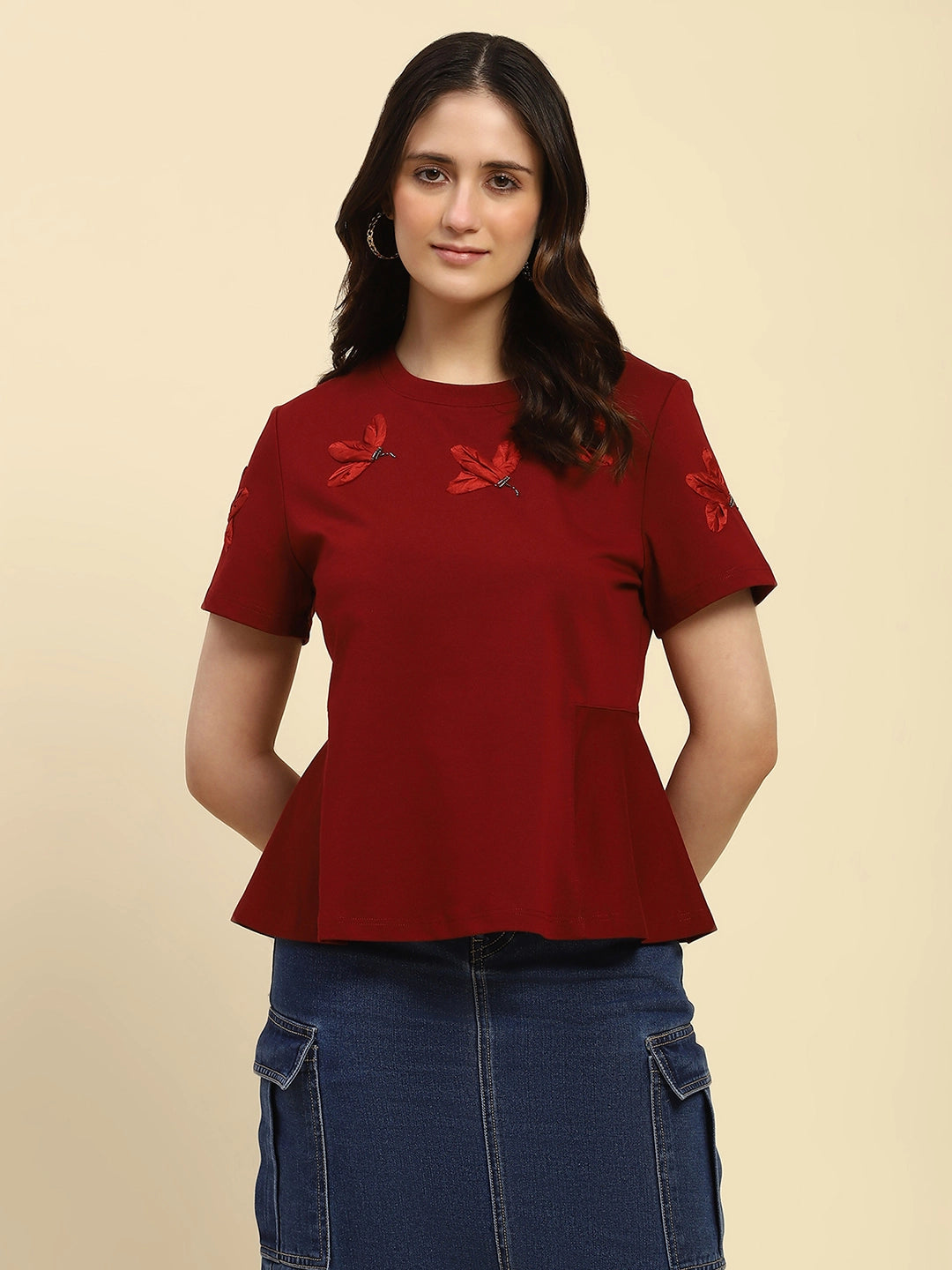 Maroon Applique UV Protection Top - Global Republic