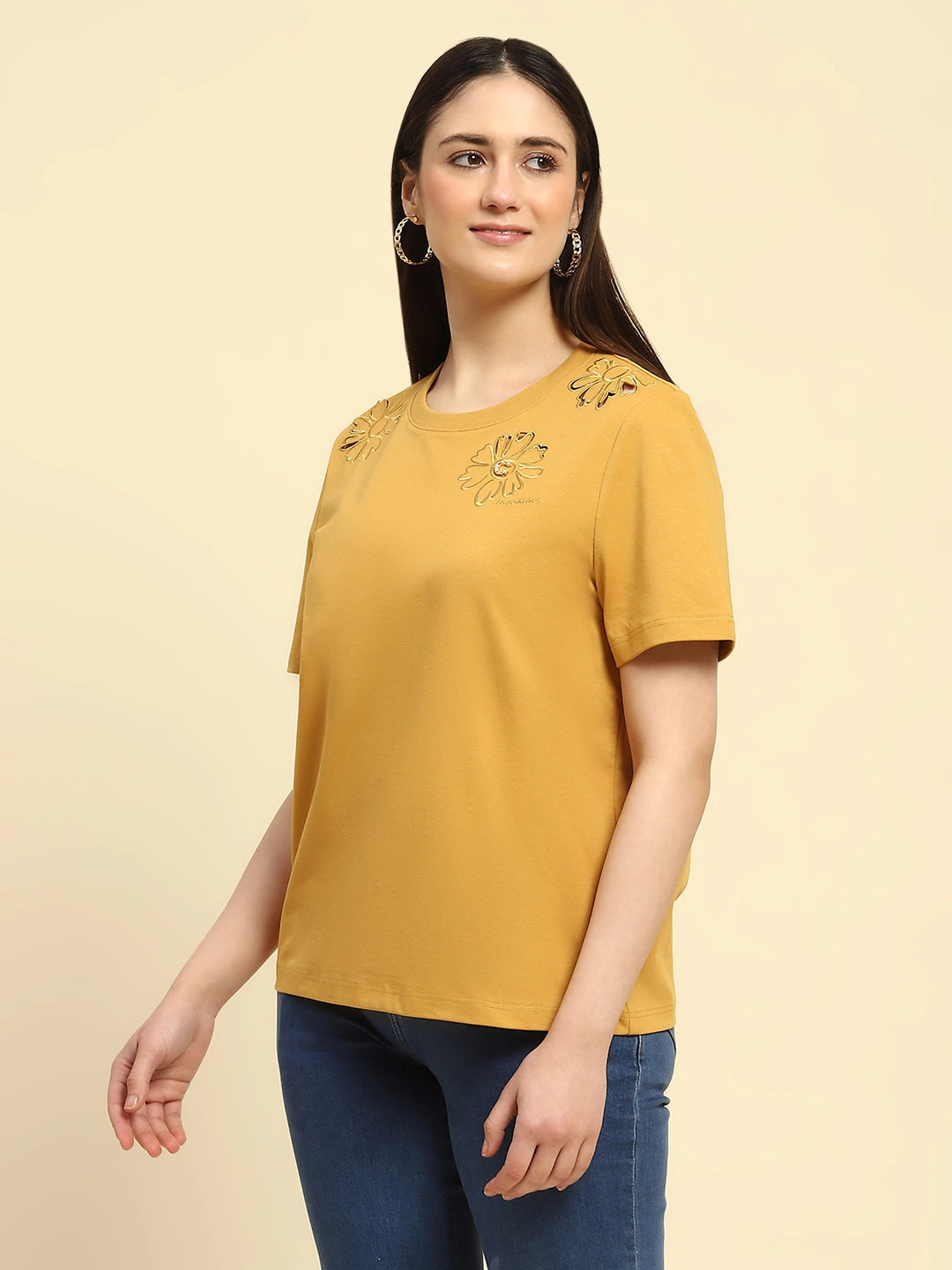 Mustard Cut Work UV Protection Top - Global Republic