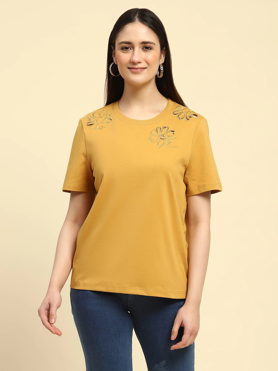 Mustard Cut Work UV Protection Top - Global Republic