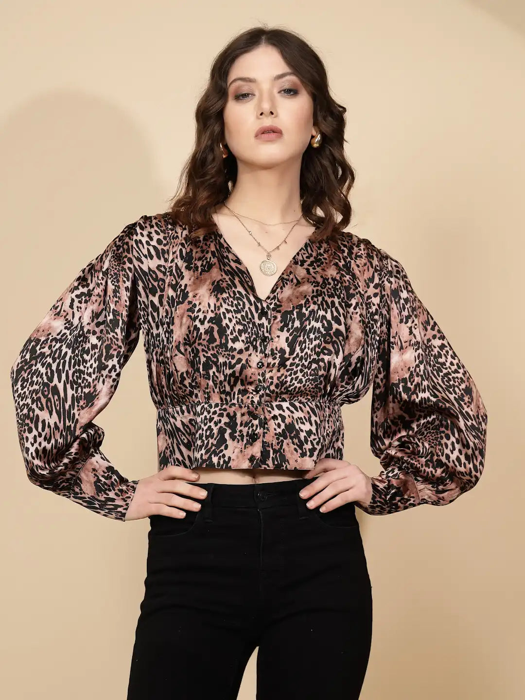 Brown cotton Blouson Top - Global Republic