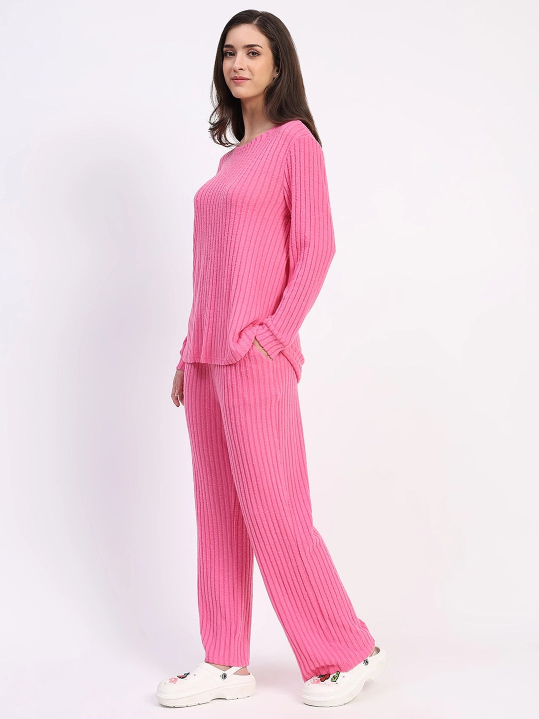 -Spandex Self-Striped Winter Loungewear - Global Republic