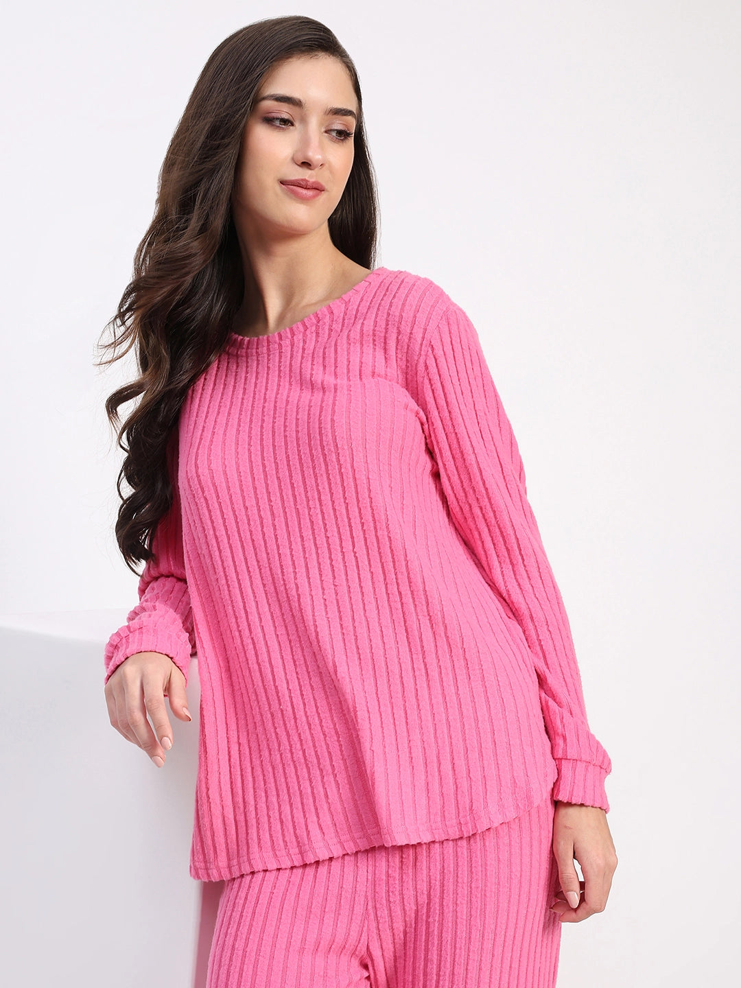 -Spandex Self-Striped Winter Loungewear - Global Republic