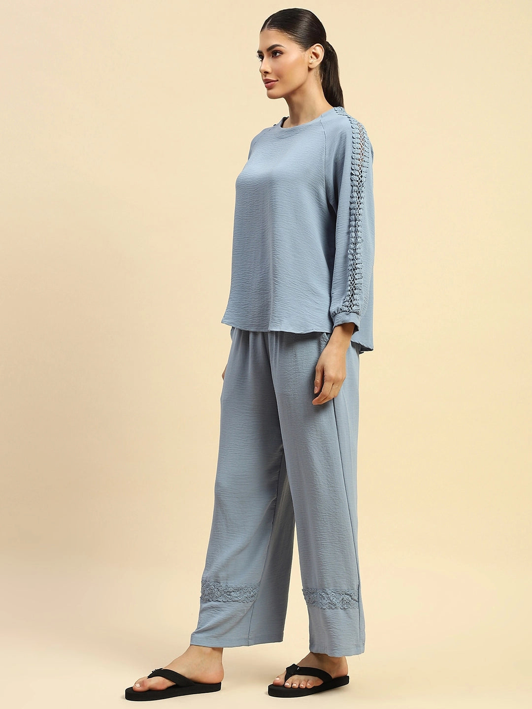 Blue Rayon Relaxed Fit Night Suit For Women - Global Republic