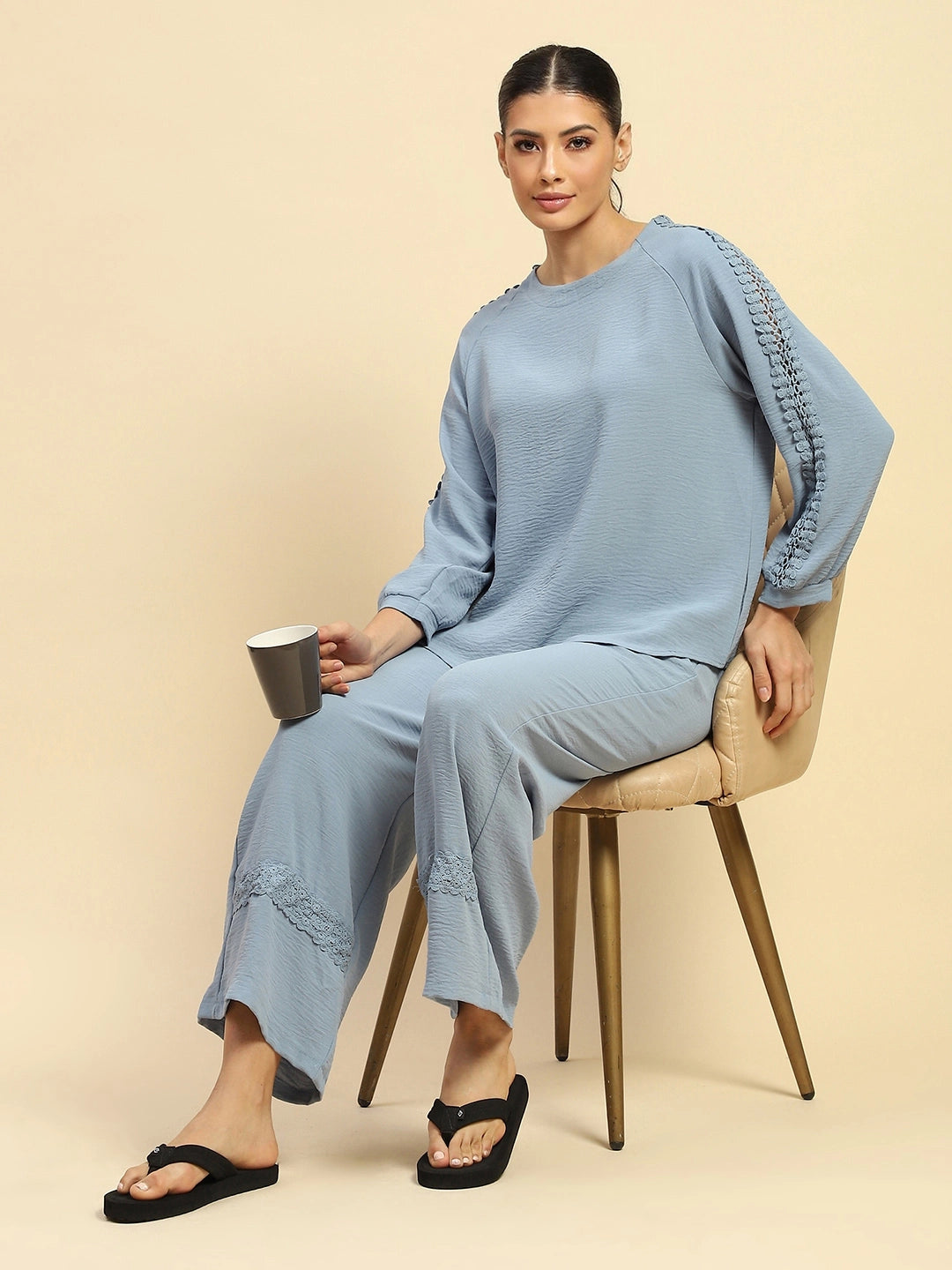 Blue Rayon Relaxed Fit Night Suit For Women - Global Republic