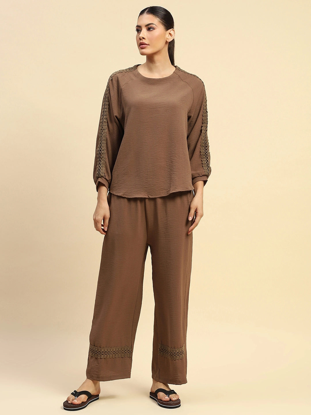 Coffee Rayon Relaxed Fit Night Suit For Women - Global Republic
