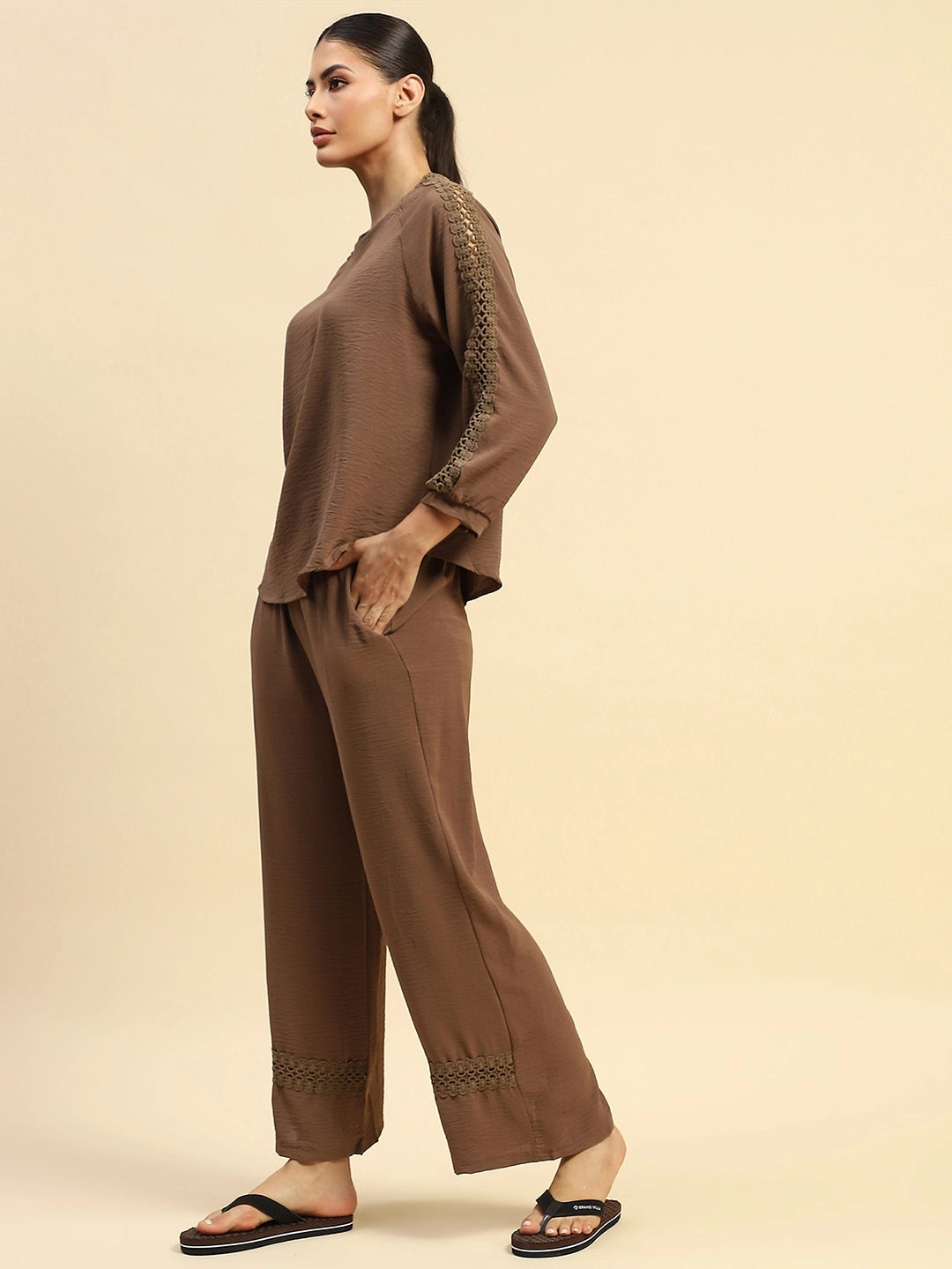Coffee Rayon Relaxed Fit Night Suit For Women - Global Republic