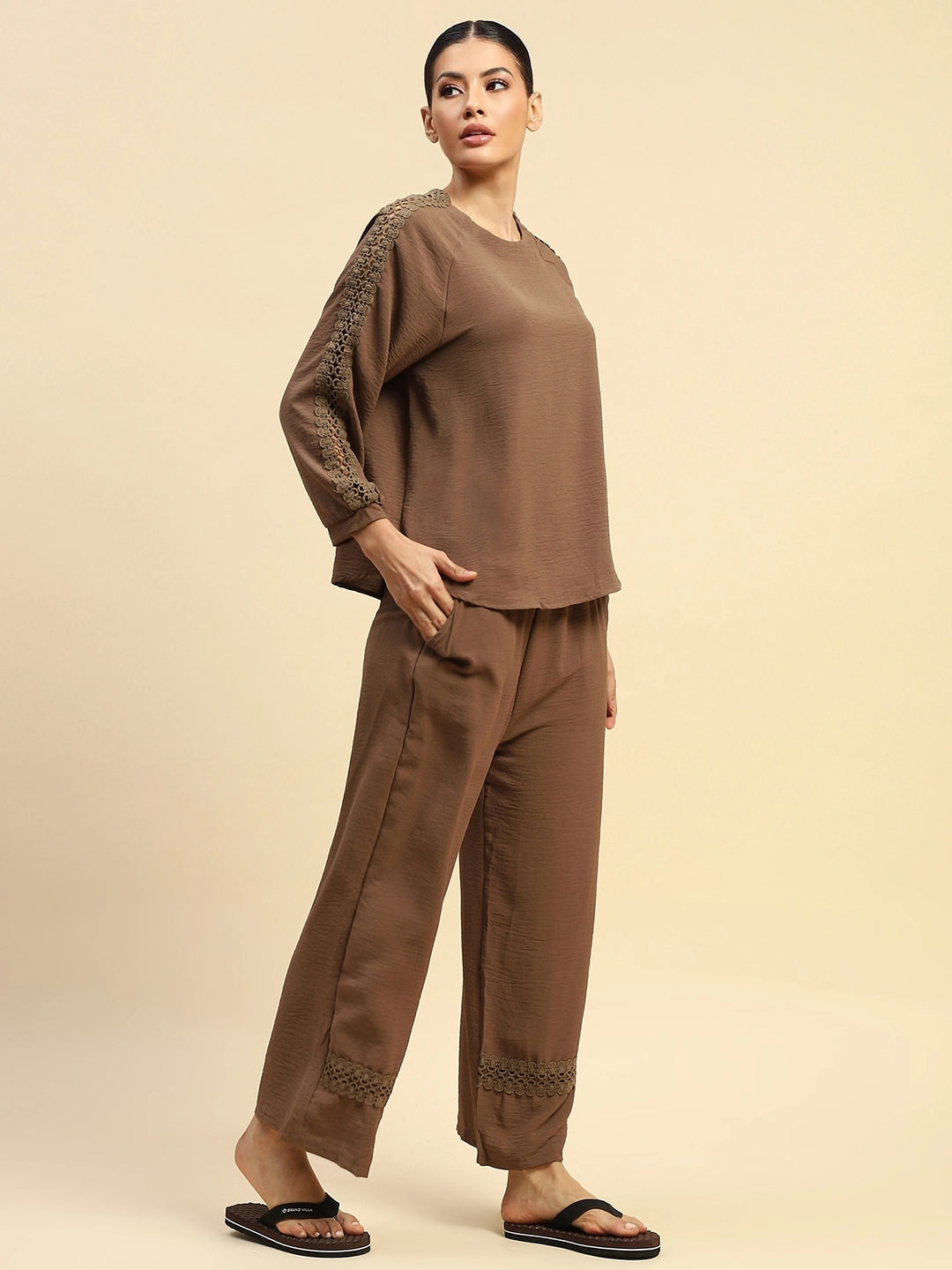 Coffee Rayon Relaxed Fit Night Suit For Women - Global Republic
