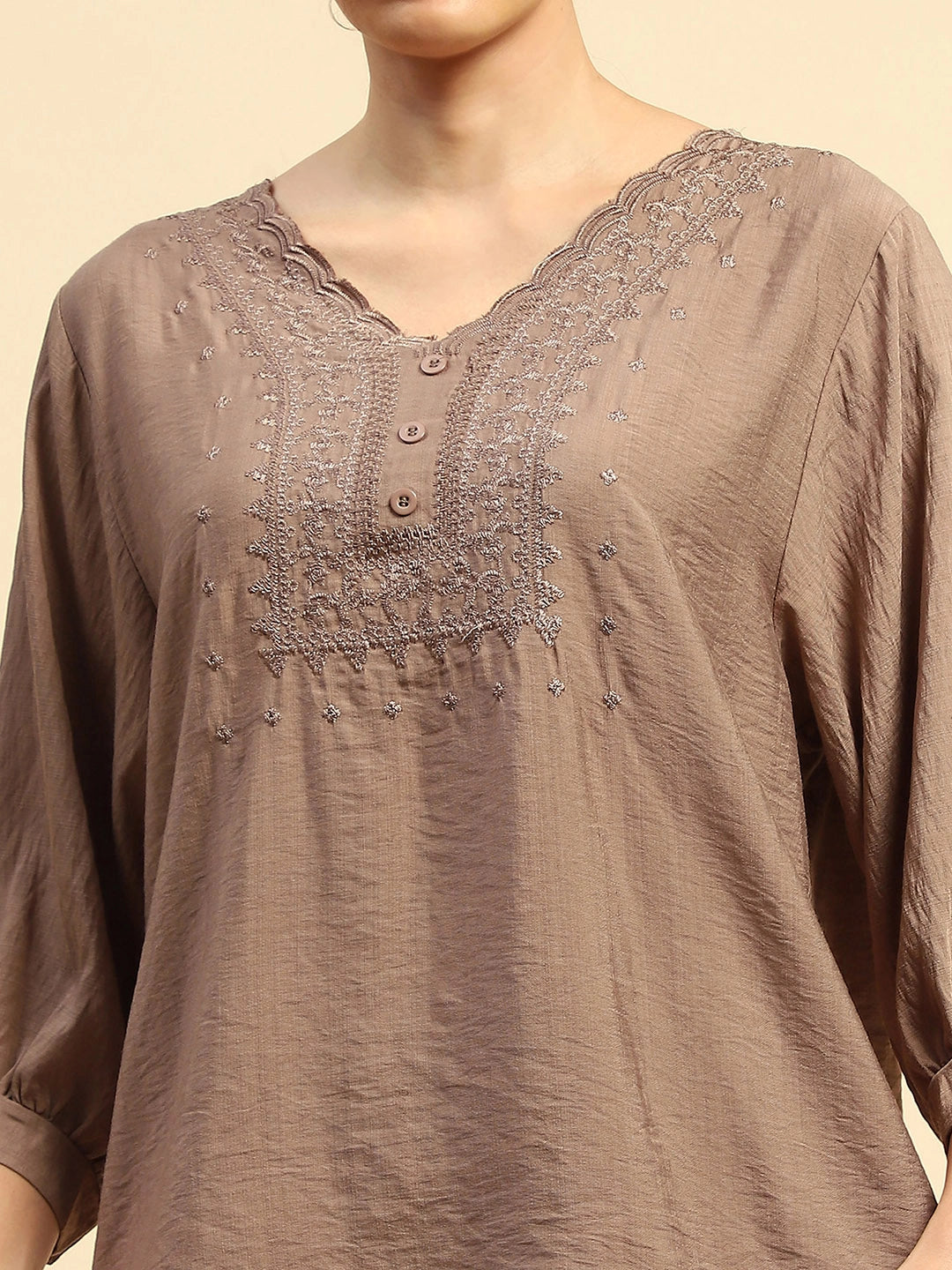 Coffee Rayon Relaxed Fit Night Suit For Women - Global Republic