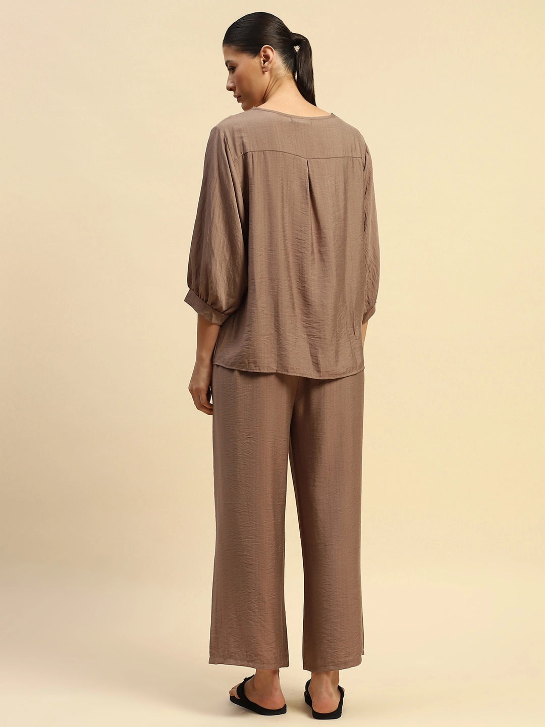 Coffee Rayon Relaxed Fit Night Suit For Women - Global Republic