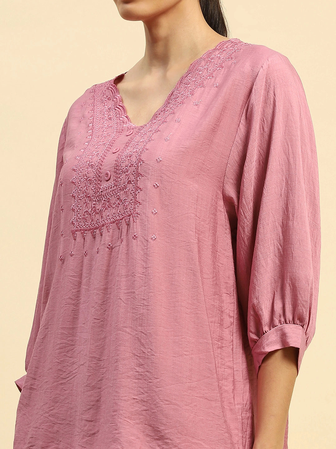 Dusty Pink Rayon Relaxed Fit Nightsuit - Global Republic