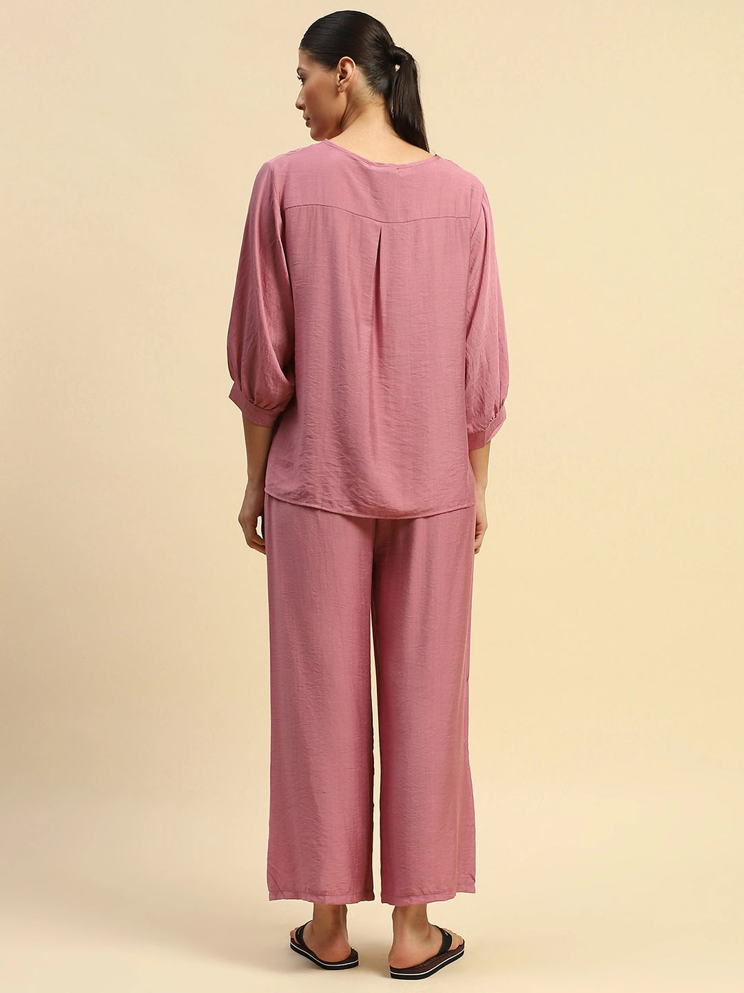 Dusty Pink Rayon Relaxed Fit Nightsuit - Global Republic