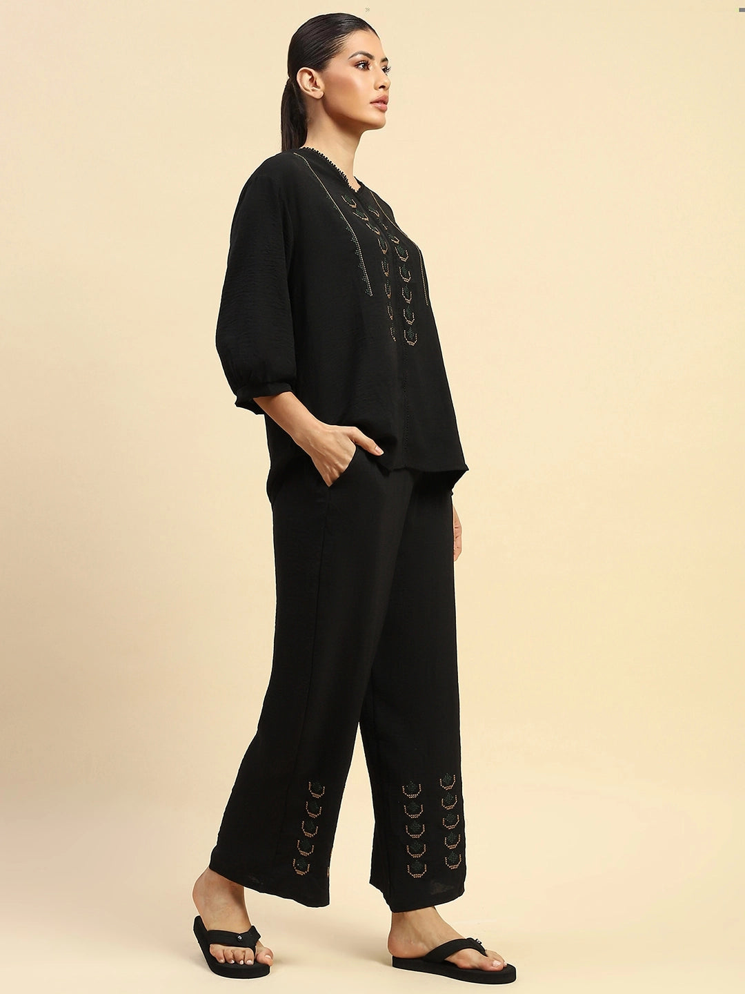Black Nylon Relaxed Fit Night Suit For Women - Global Republic